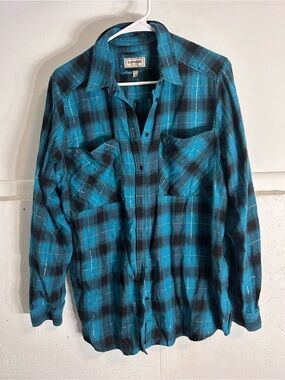Express Womens Blue Plaid Button-Up Shirt